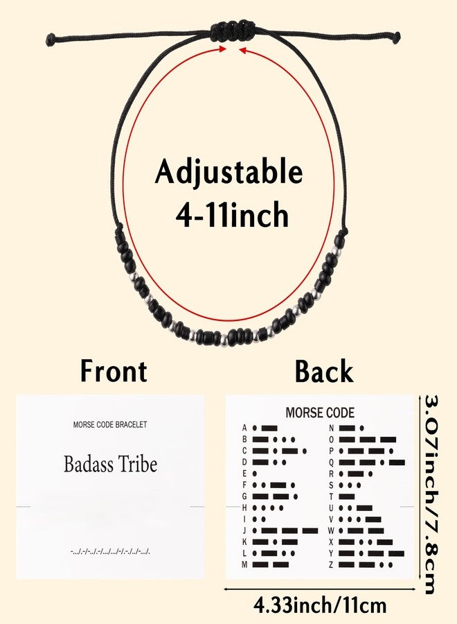 QIMGIC Morse Code Bracelet for Women - 6pcs Badass Tribe Adjustable Bracelets with Decorative Card for Friends Sister Couples, Funny Inspirational Morse Code Handmade Jewelry Gift for Birthday Team - Image 2